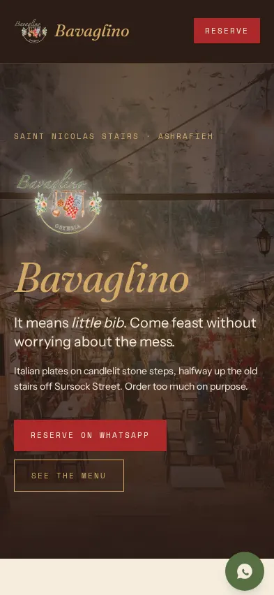 Bavaglino website concept shown on a mobile phone