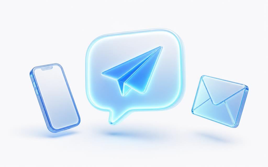 Glowing chat bubbles with a send arrow floating in dark blue space