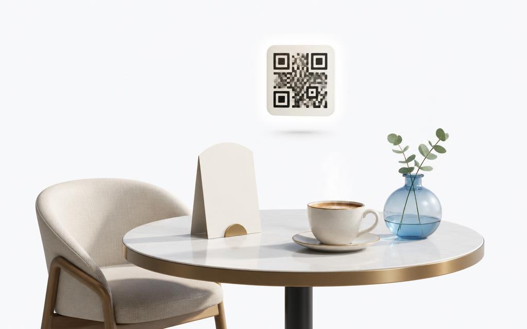 Mobile menu on a phone next to a plate and a reservation card